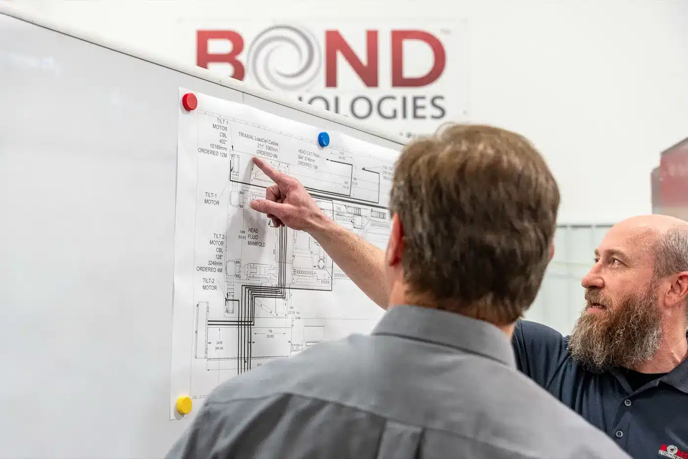 Bond Technologies engineers reviewing a machine build